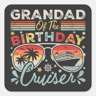 Pegatina Cuadrada Grandad de vacaciones de crucero de cumpleaños