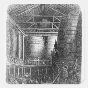 Pegatina Cuadrada Grandes barriles en una fábrica de cerveza