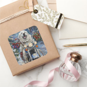 Pegatina Cuadrada Grandes Navidades de motociclismo de perros de los