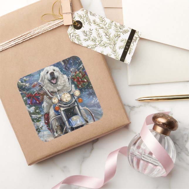 Pegatina Cuadrada Grandes Navidades de motociclismo de perros de los (Regalar)
