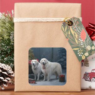 Pegatina Cuadrada Grandes Pirineos Decoración de Navidades Snowy Sle