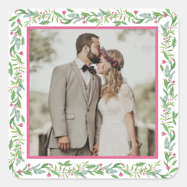 Pegatina Cuadrada Grandmillennial Evergreen Swag | Foto (Anverso)