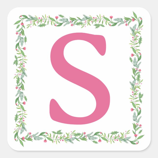 Pegatina Cuadrada Grandmillennial Evergreen Swag | Inicial (Anverso)