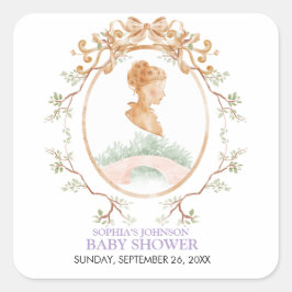 Pegatina Cuadrada Grandmillennial Wisteria Baby Shower