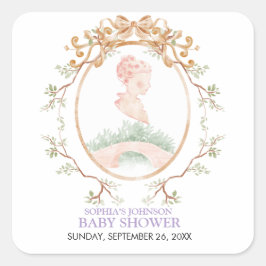 Pegatina Cuadrada Grandmillennial Wisteria Baby Shower