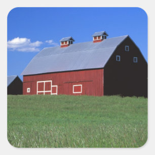 Pegatina Cuadrada Granero rojo en el condado de Latah, estado de Ida