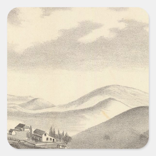 Pegatina Cuadrada Granja de Blacow, pico de Misión (Anverso)