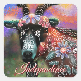 Pegatina Cuadrada Granja de cabra floral caprina animal