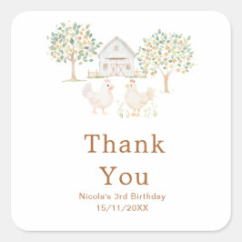 Pegatina Cuadrada Granja de gallinas lindas Fiesta de cumpleaños del