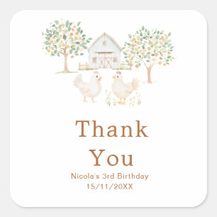 Pegatina Cuadrada Granja de gallinas lindas Fiesta de cumpleaños del