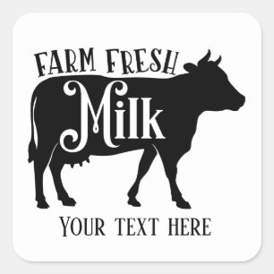 Pegatina Cuadrada Granja de leche fresca palabra arte agregar texto