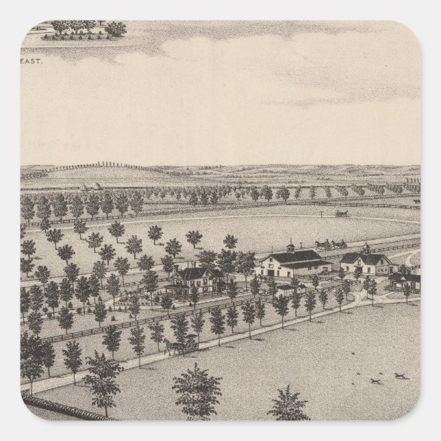 Pegatina Cuadrada Granja de Norwood Stock Farm, Kansas (Anverso)