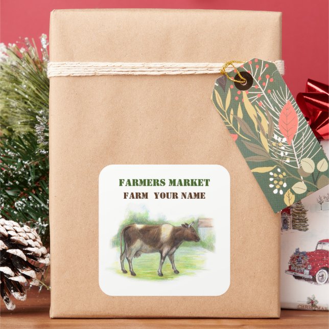 Pegatina Cuadrada Granja de vacas (Vacaciones)