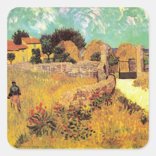 Pegatina Cuadrada Granja en Provenza por Vincent van Gogh