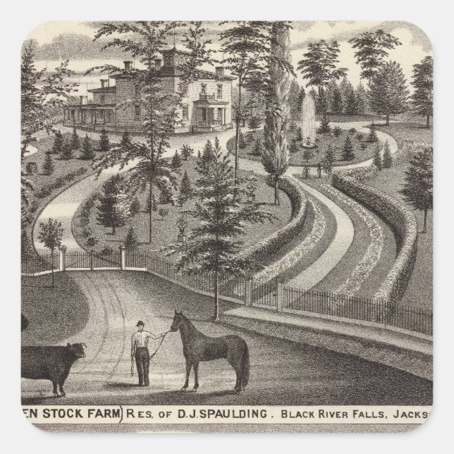 Pegatina Cuadrada Granja Evergreen Stock Farm (Anverso)