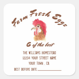 Pegatina Cuadrada Granja Huevos Frescos Acuarela Huevo Cartón