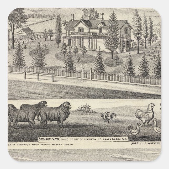 Pegatina Cuadrada Granja Orchard, Somerville Lodge (Anverso)