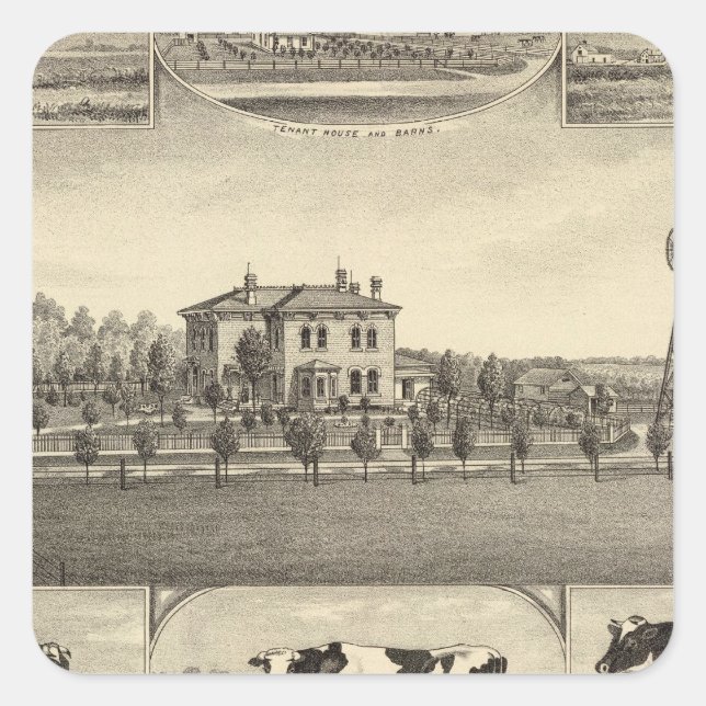 Pegatina Cuadrada Granja Prairie Lawn, Nebraska (Anverso)