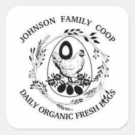 Pegatina Cuadrada Granja rural rústica con huevos frescos orgánicos