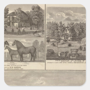 Pegatina Cuadrada Granja y residencia de roble rojo, Centro Tp