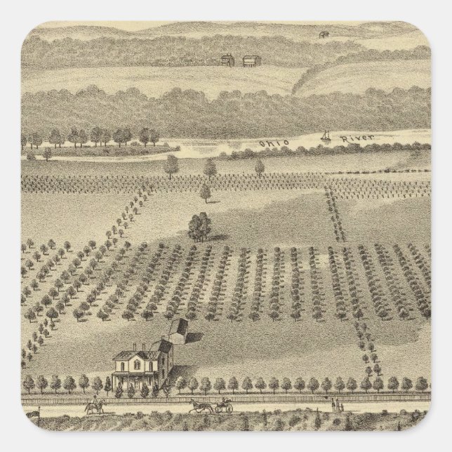 Pegatina Cuadrada Granja y residencias de Joseph (Anverso)