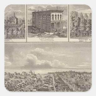 Pegatina Cuadrada Granjas de Atlántico, de Iowa y edificios