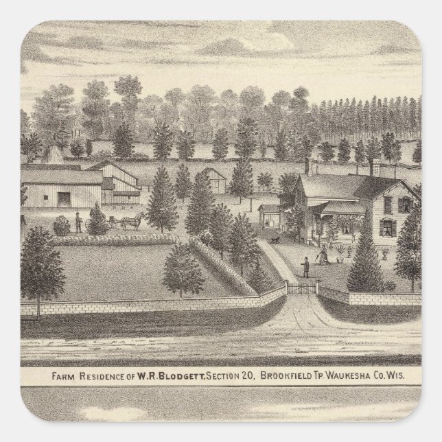 Pegatina Cuadrada Granjas y residencias de WR Blodgett & GC Daubner (Anverso)