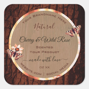 Pegatina Cuadrada Grano de madera y etiquetas de productos de la cor