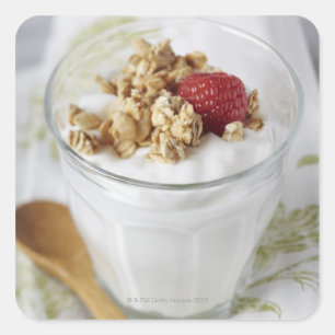 Pegatina Cuadrada Granola, avena, tostada, fruta, berry, frambuesa