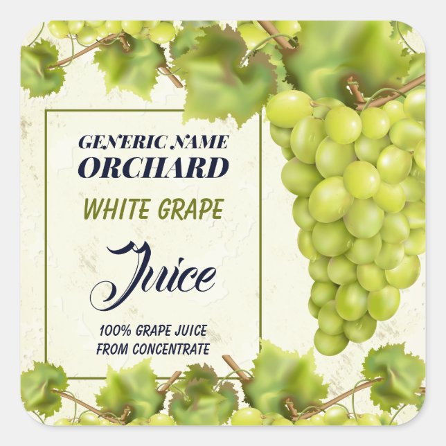 Pegatina Cuadrada Grape Fruit Jam Jar Canning (Anverso)