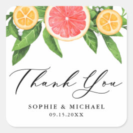 Pegatina Cuadrada Grapefruit acuarela y Naranjas Verano Gracias