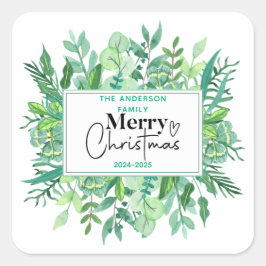Pegatina Cuadrada : Grasa verde acuarela - Fiesta de Navidades festi