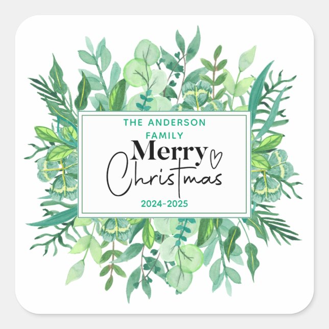 Pegatina Cuadrada : Grasa verde acuarela - Fiesta de Navidades festi (Anverso)