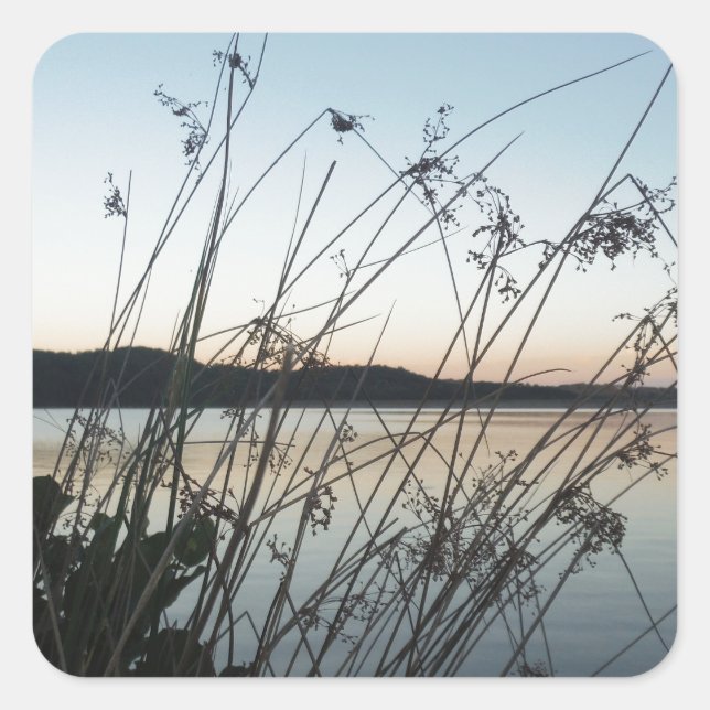 Pegatina Cuadrada Grasas en el lago Sunset (Anverso)