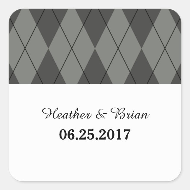 Pegatina Cuadrada Gray Argyle Wedding Stickers (Anverso)