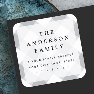 Pegatina Cuadrada Gray gingham checkers dirección de retorno elegant