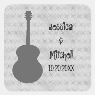 Pegatina Cuadrada Gray Guitar Grunge Wedding Stickers