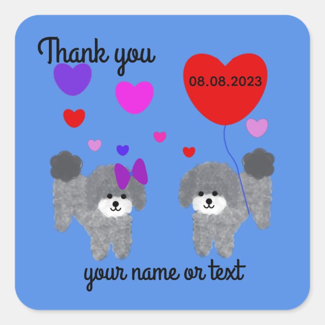 Pegatina Cuadrada Gray Poodle Valentine #2-2 Pegatinas (Anverso)