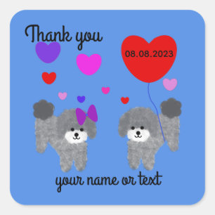 Pegatina Cuadrada Gray Poodle Valentine #2-2 Pegatinas