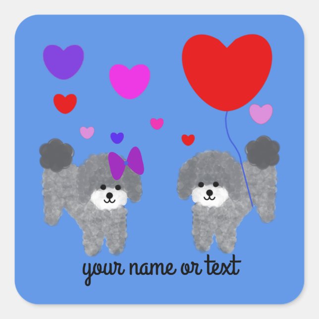 Pegatina Cuadrada Gray Poodle Valentine #2-3 Pegatinas (Anverso)
