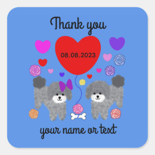 Pegatina Cuadrada Gray Poodle Valentine #3-2 Pegatinas
