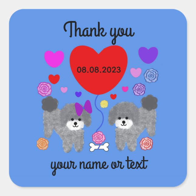 Pegatina Cuadrada Gray Poodle Valentine #3-2 Pegatinas (Anverso)