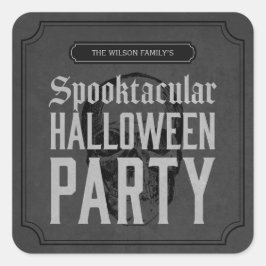 Pegatina Cuadrada Gray Skull Spooktacular Halloween Party