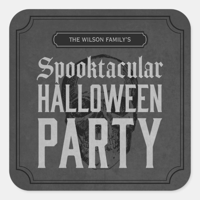 Pegatina Cuadrada Gray Skull Spooktacular Halloween Party (Anverso)