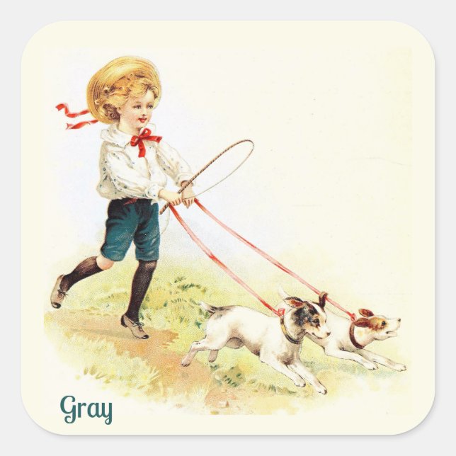 Pegatina Cuadrada GRAY ~ VINTAGE ART 1905 ~ Animales amistosos ~ (Anverso)