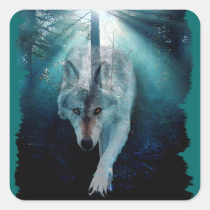 Pegatina Cuadrada GRAY WOLF & FOREST Wildlife Series