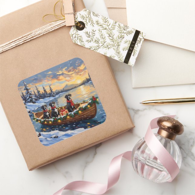 Pegatina Cuadrada Great Dane Christmas Boat Holiday (Regalar)