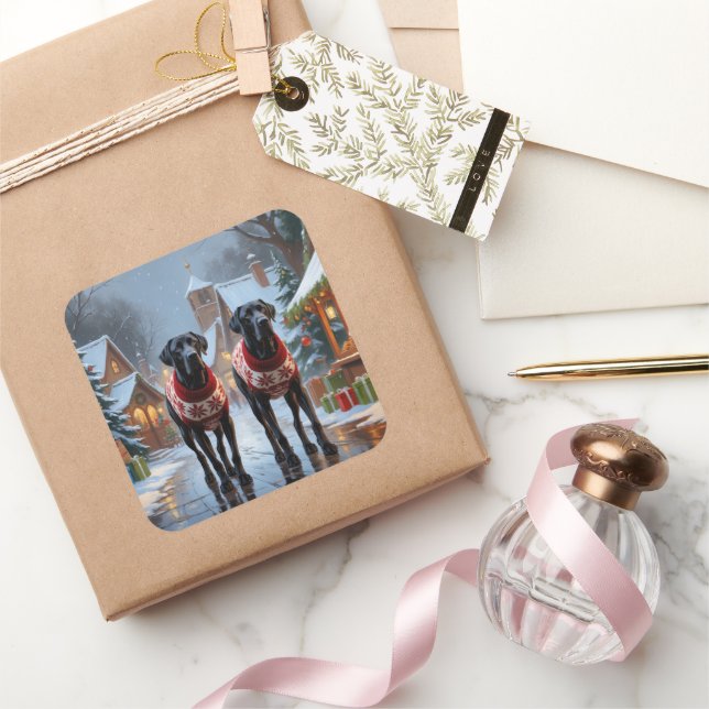 Pegatina Cuadrada Great Dane Dogs Christmas Snow Holiday (Regalar)