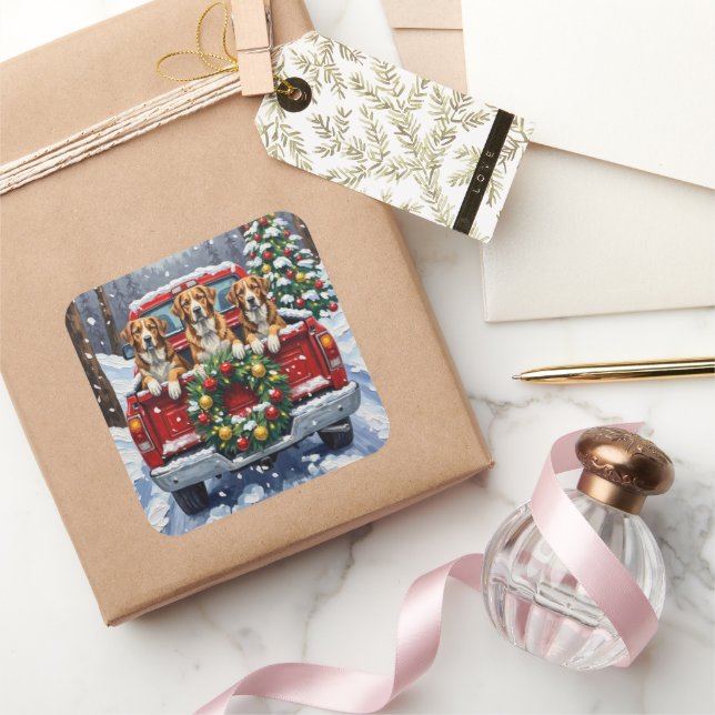 Pegatina Cuadrada Greater Swiss Mountain Dog Christmas Red Truck (Regalar)