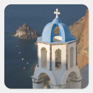 Pegatina Cuadrada Grecia e isla griega de Santorini pueblo de Oia 2
